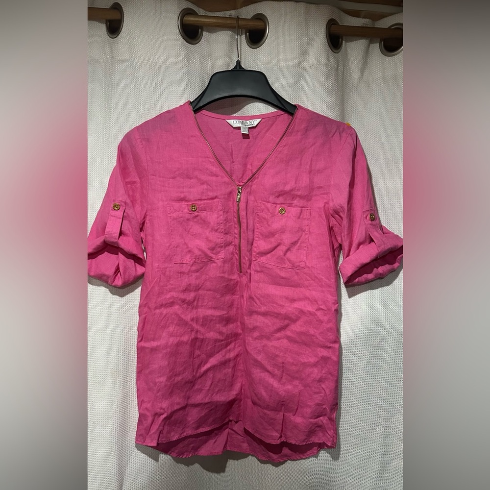 Ellen Tracy 100% Linen Pink Blouse